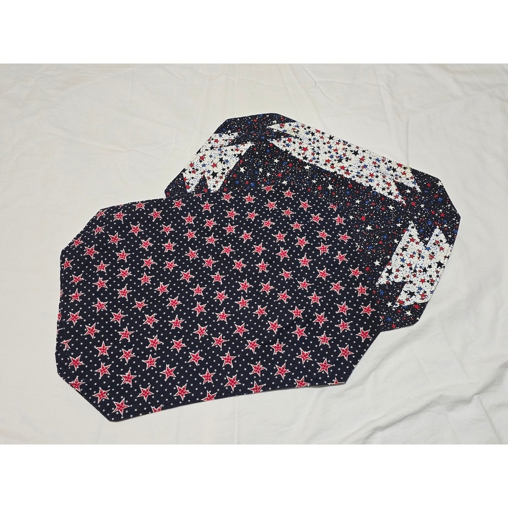 Set of 2 Patriotic Star Quilted‎ Placemats Red White Blue Americana Table/0228